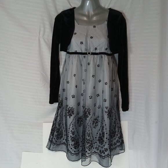 MARC & MADDIE Size 16 Black Fully-Lined Floral Accents Long Sleeve Dress Lace - Picture 2 of 16